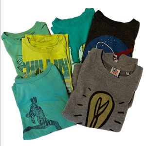 Lot of boys tee shirts and a sweatshirt.